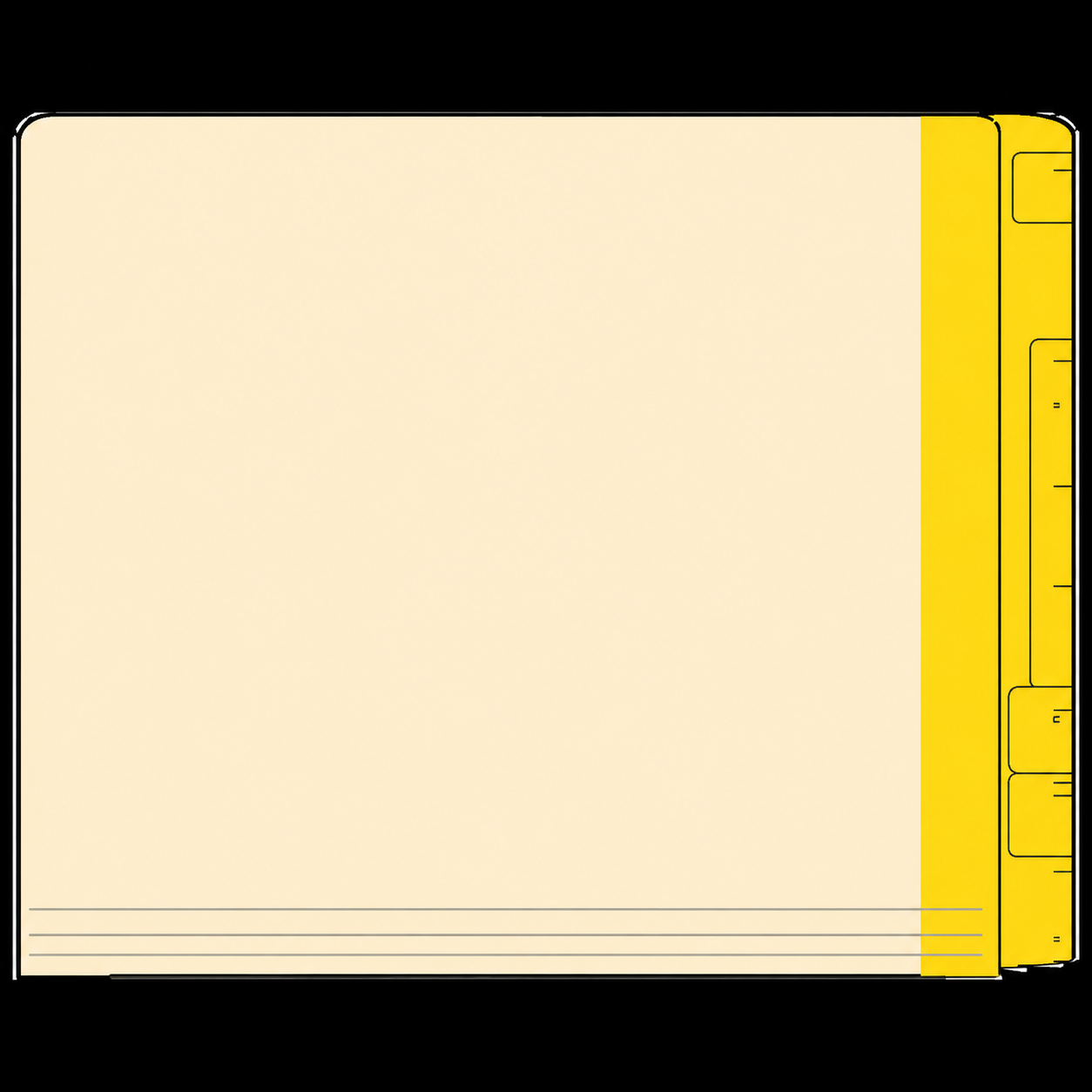 Manila Letter Size Reinforced Jeter Printed Yellow End Tab Folder With Printed Tic Marks And 2" bonded fasteners on inside front and inside back. 14 pt manila stock, 50/Box