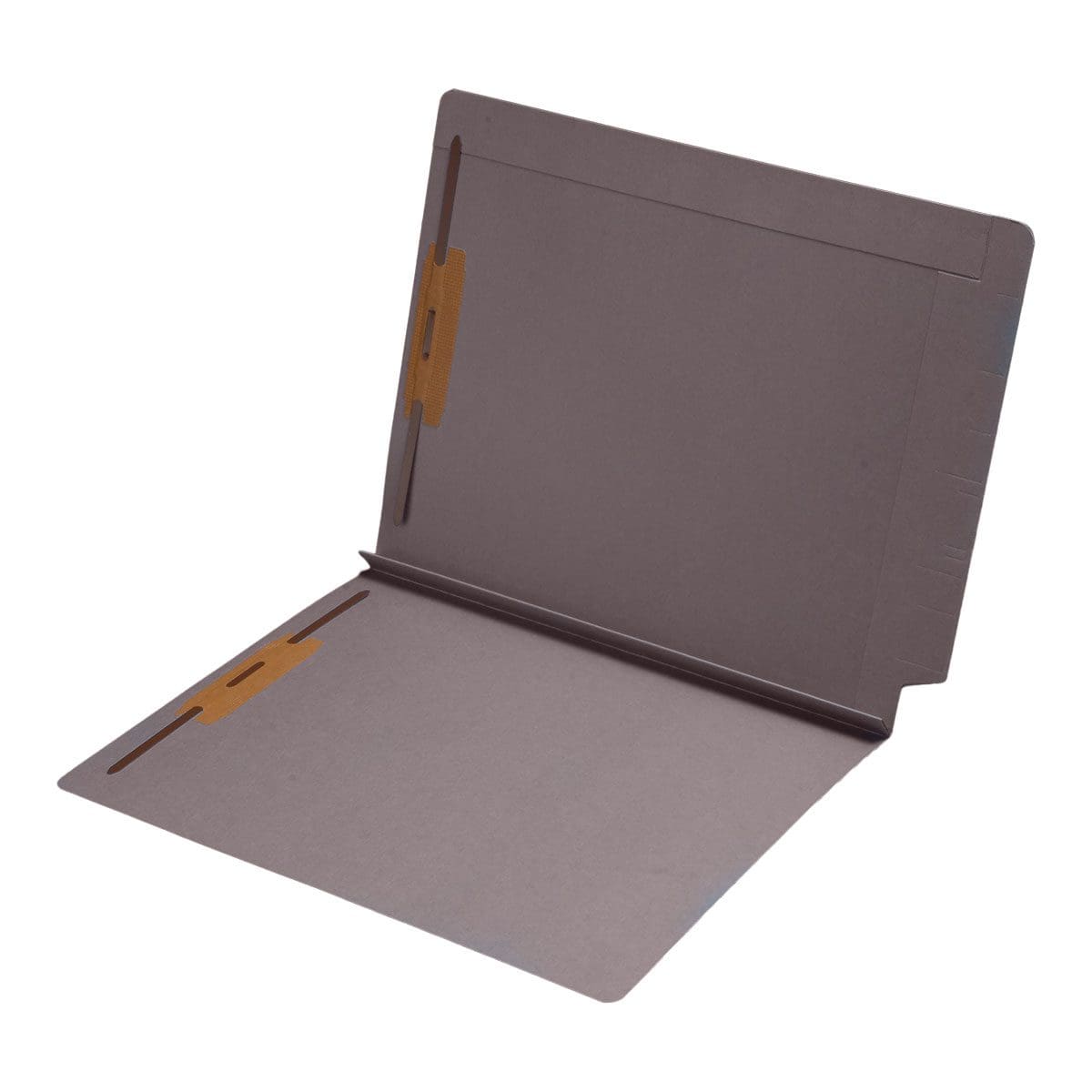 Gray letter size reinforced top and end tab folder with 1 1/2" paper expansion and 2" bonded fasteners on inside front and back. 14 pt gray stock, 50/Box