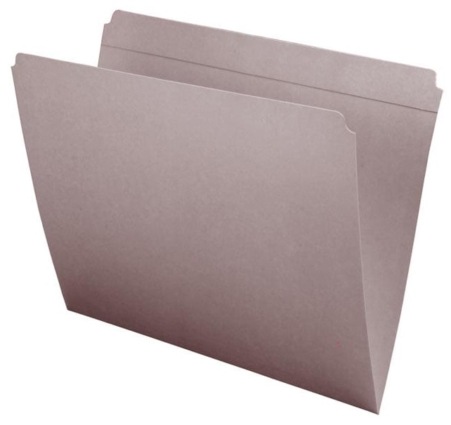 Gray letter size reinforced top tab folder with full cut top tab. 11 pt gray stock, 100/Box