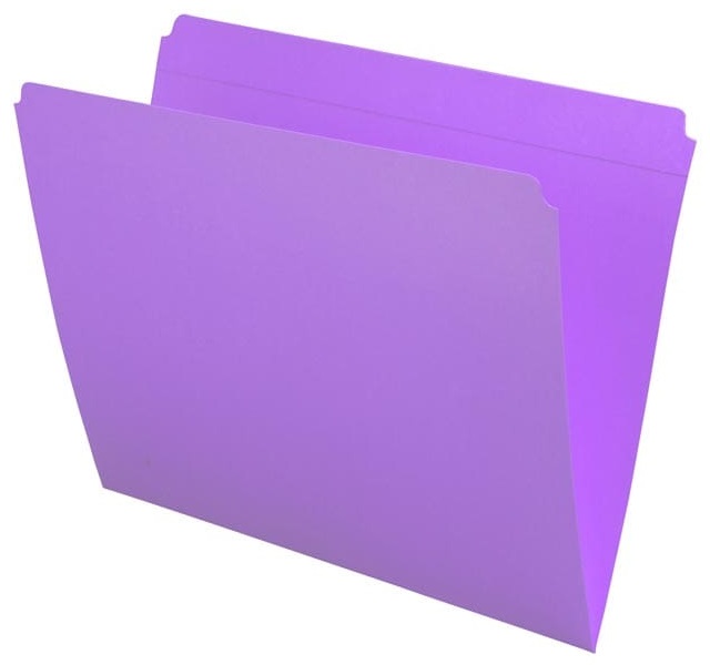 Lavender letter size reinforced top tab folder with full cut top tab. 11 pt lavender stock, 100/Box