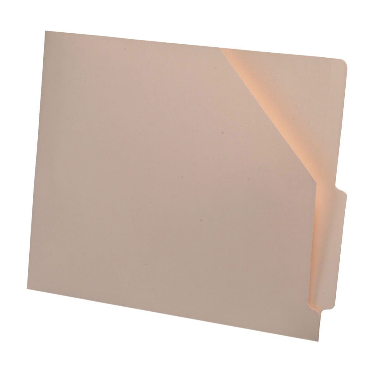 Manila letter size reinforced end tab pocket with 4" end tab and slash cut on front. 11 pt manila stock, 100/Box