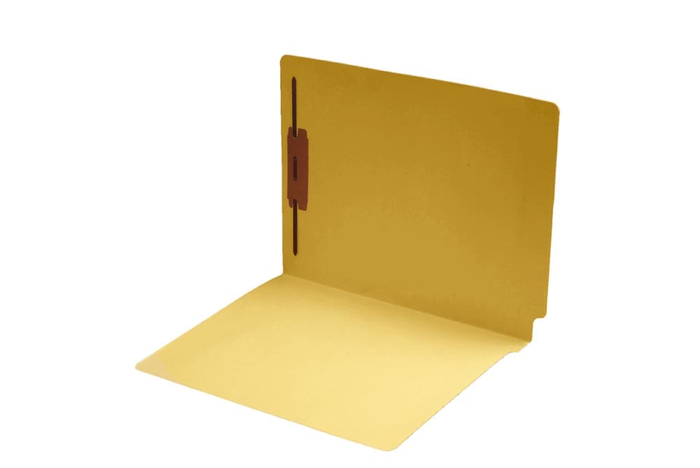 Yellow letter size end tab folder with 2" bonded fastener on inside back. 11 pt yellow stock, 50/Box