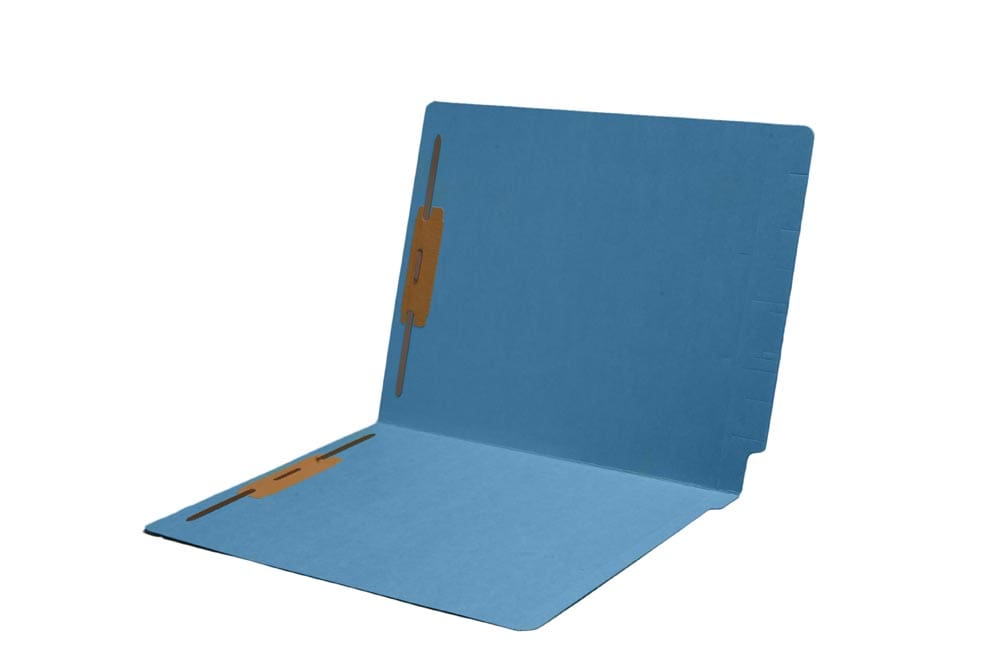 Blue letter size end tab folder with 2" bonded fastener on inside front and back. 11 pt blue stock, 50/Box