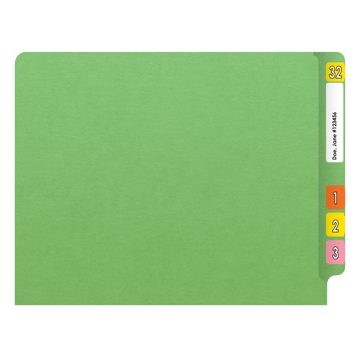 Green letter size end tab folder. 20 pt green stock. Packaged 40/200.