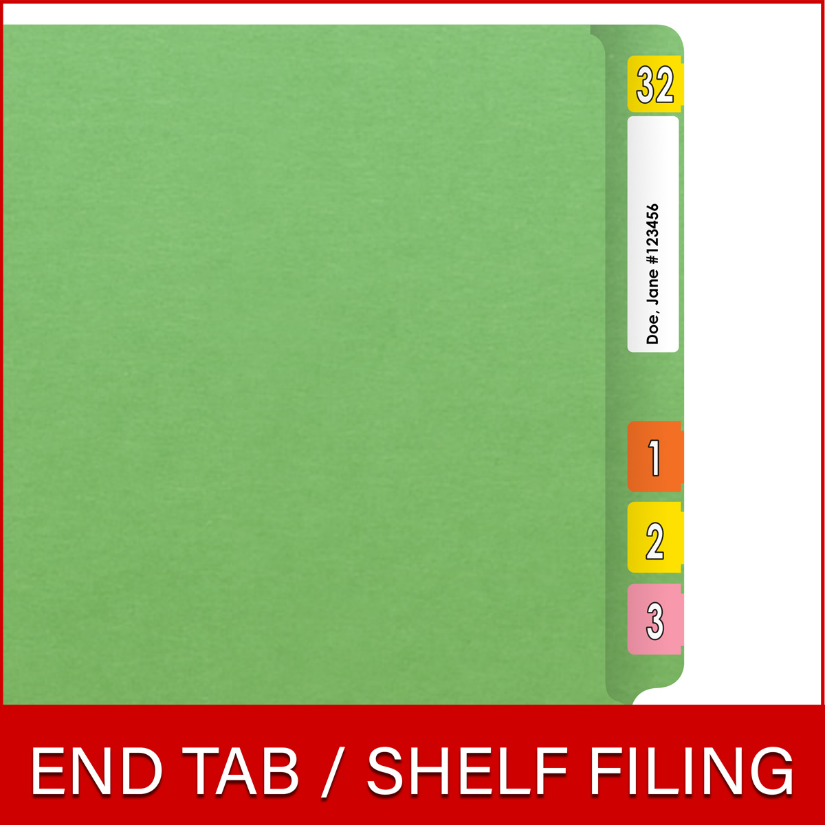 Green letter size end tab folder. 20 pt green stock. Packaged 40/200.