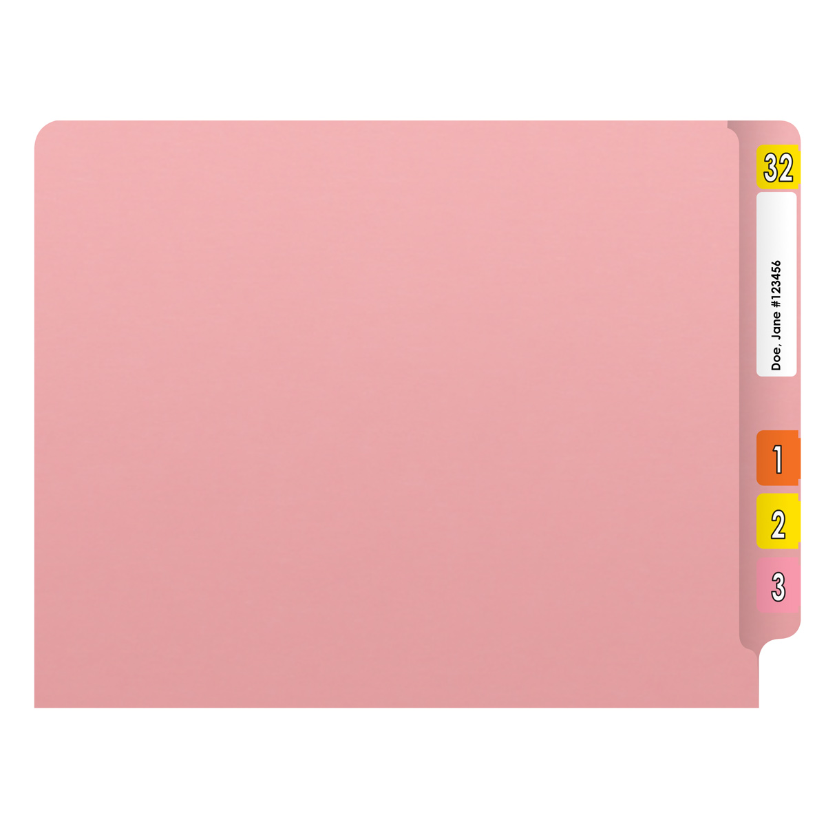 Pink letter size end tab folder. 20 pt pink stock. Packaged 40/200.