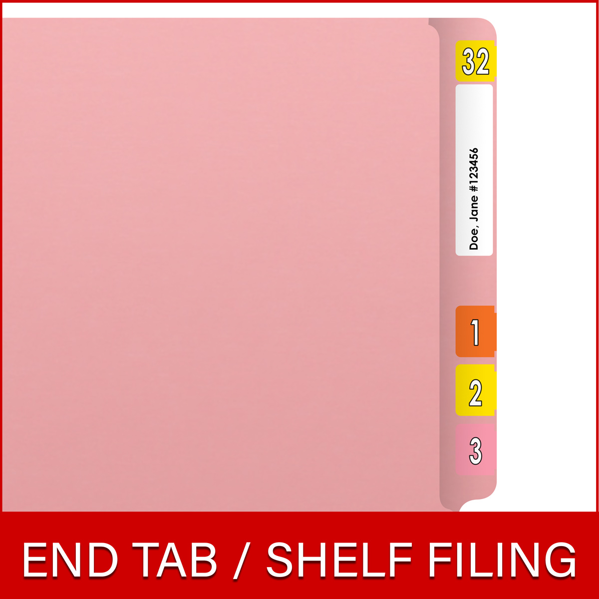 Pink letter size end tab folder. 20 pt pink stock. Packaged 40/200.