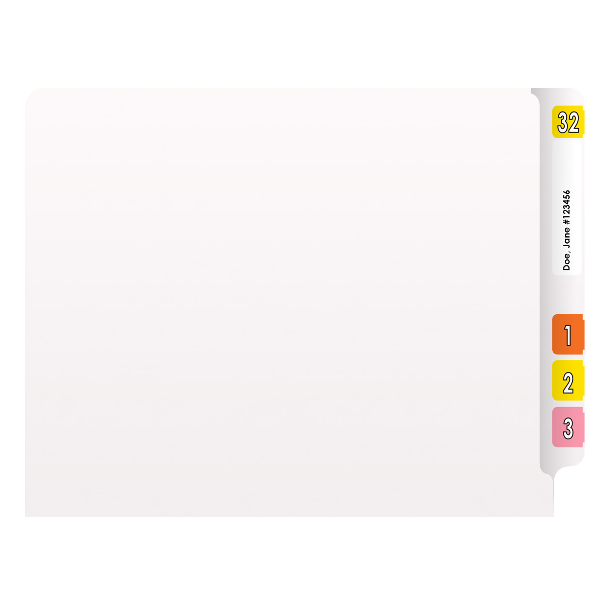 White letter size end tab folder. 20 pt white stock, 40/Box