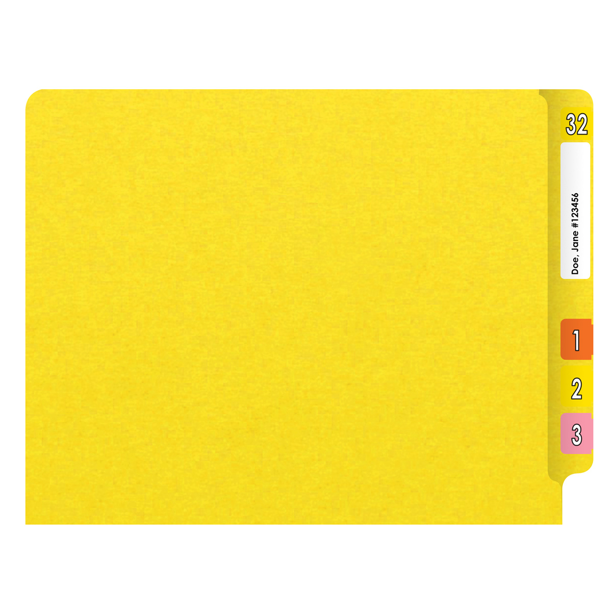Yellow letter size end tab folder. 20 pt yellow stock. Packaged 40/200.