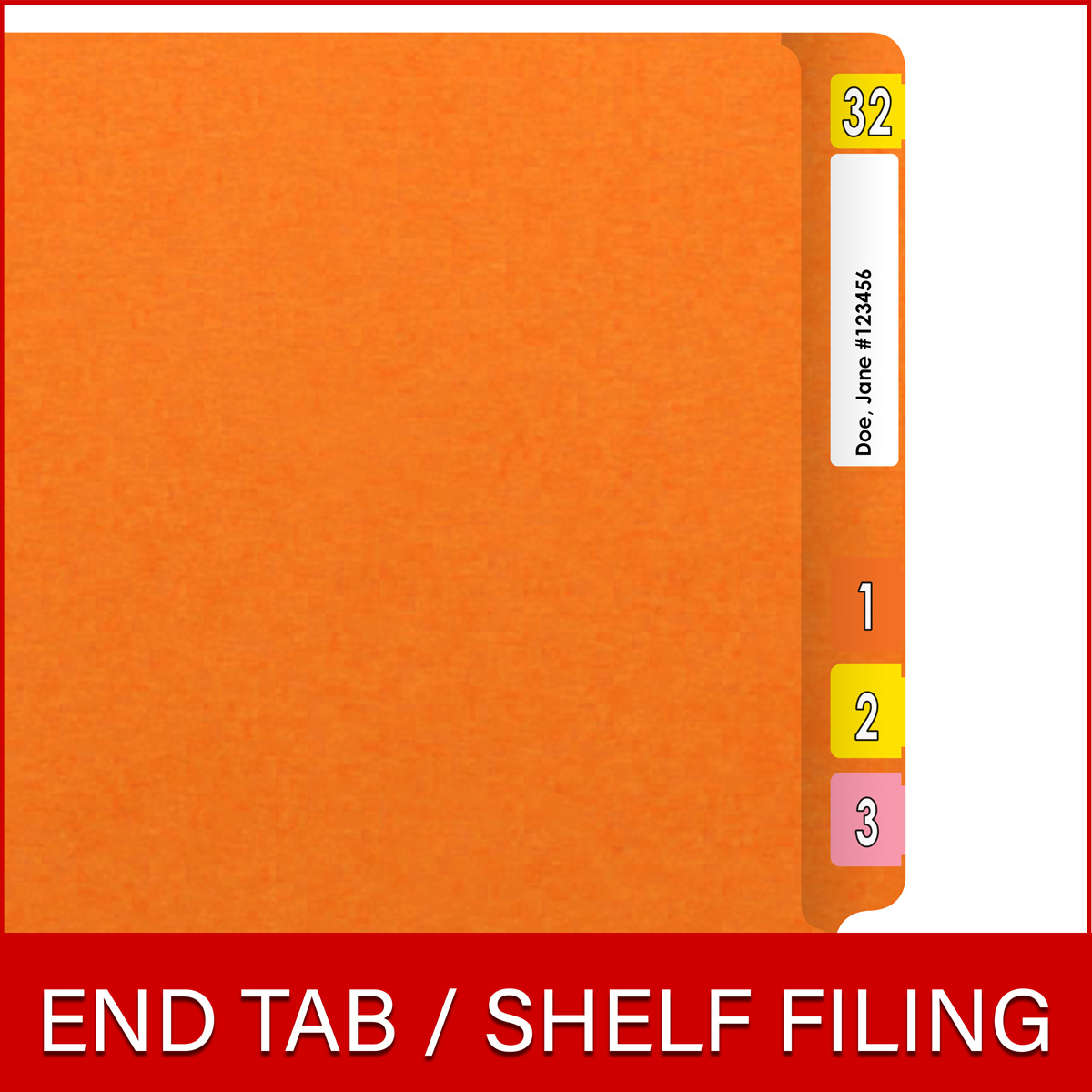 Orange letter size end tab folder with 2" bonded fasteners on inside front and back. 20 pt orange stock. Packaged 40/200.