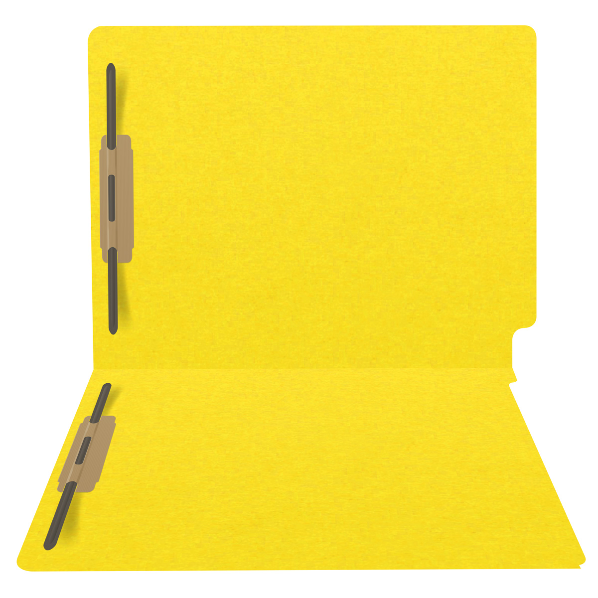 Yellow letter size end tab folder with 2" bonded fasteners on inside front and back. 20 pt yellow stock. Packaged 40/200.