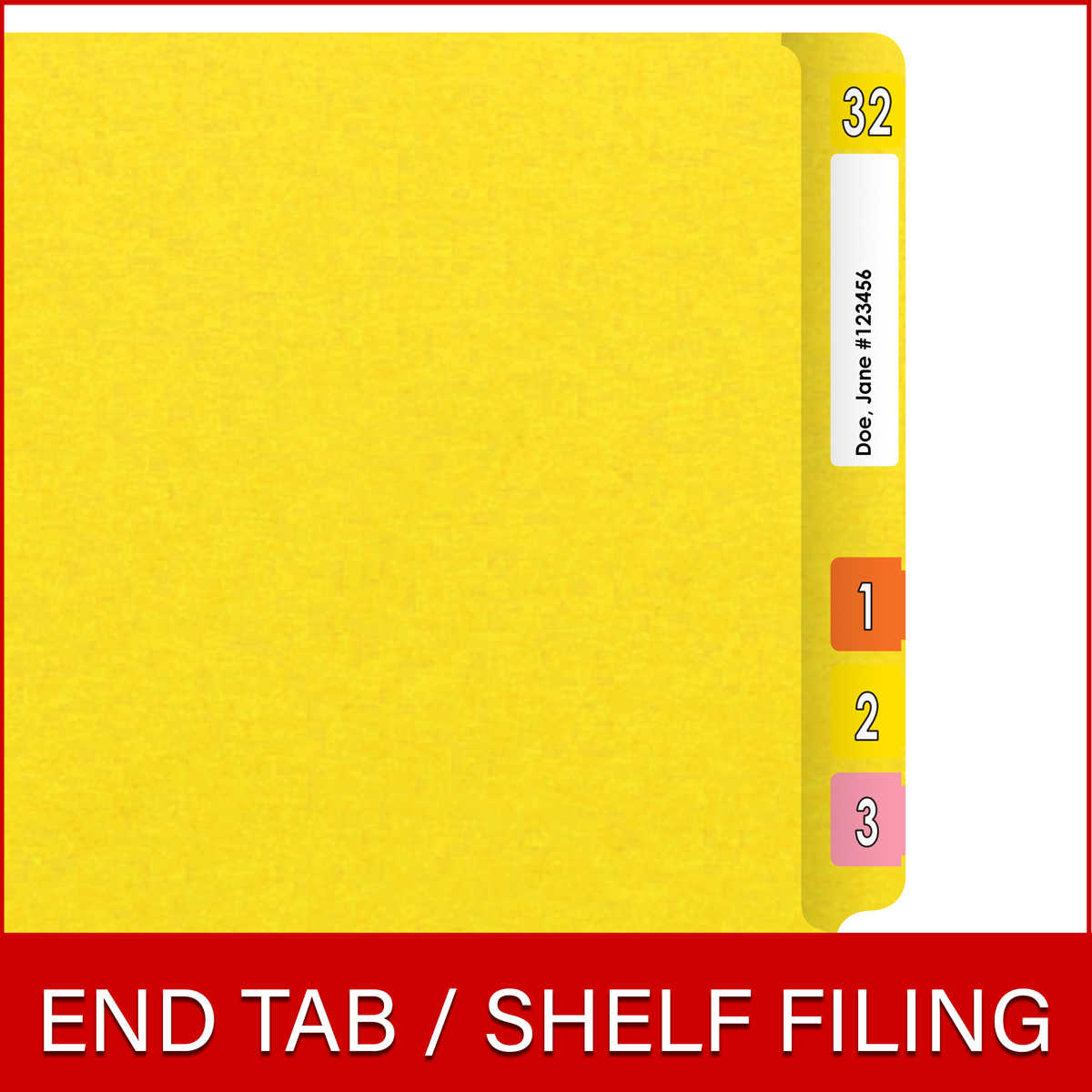 Yellow letter size end tab folder with 2" bonded fasteners on inside front and back. 20 pt yellow stock. Packaged 40/200.
