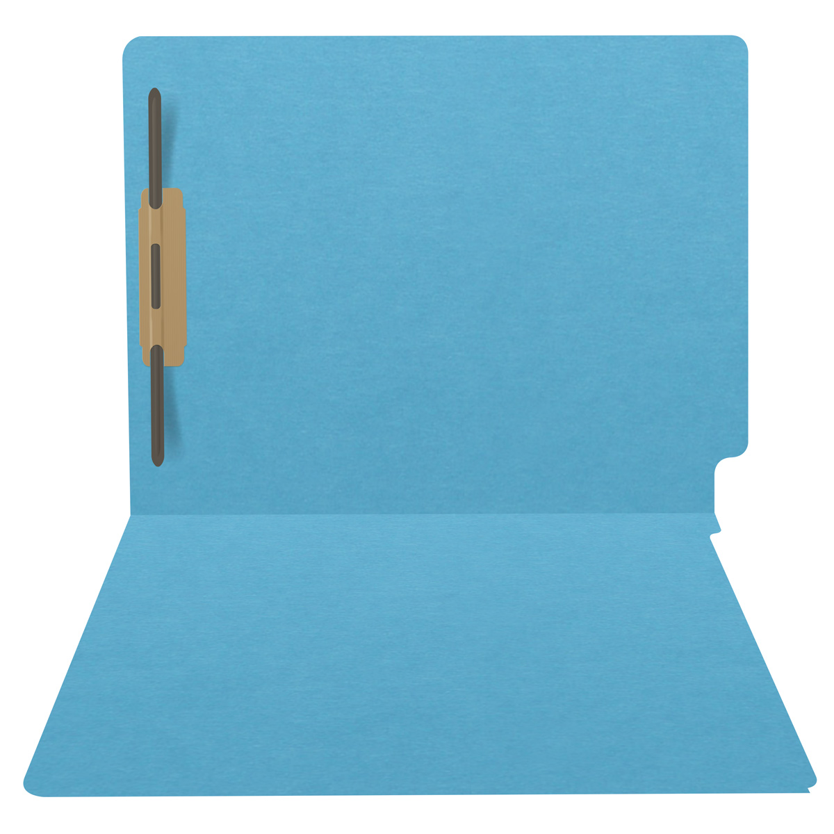 Blue letter size end tab folder with 2" bonded fasteners on inside back. 20 pt blue stock. Packaged 40/200.