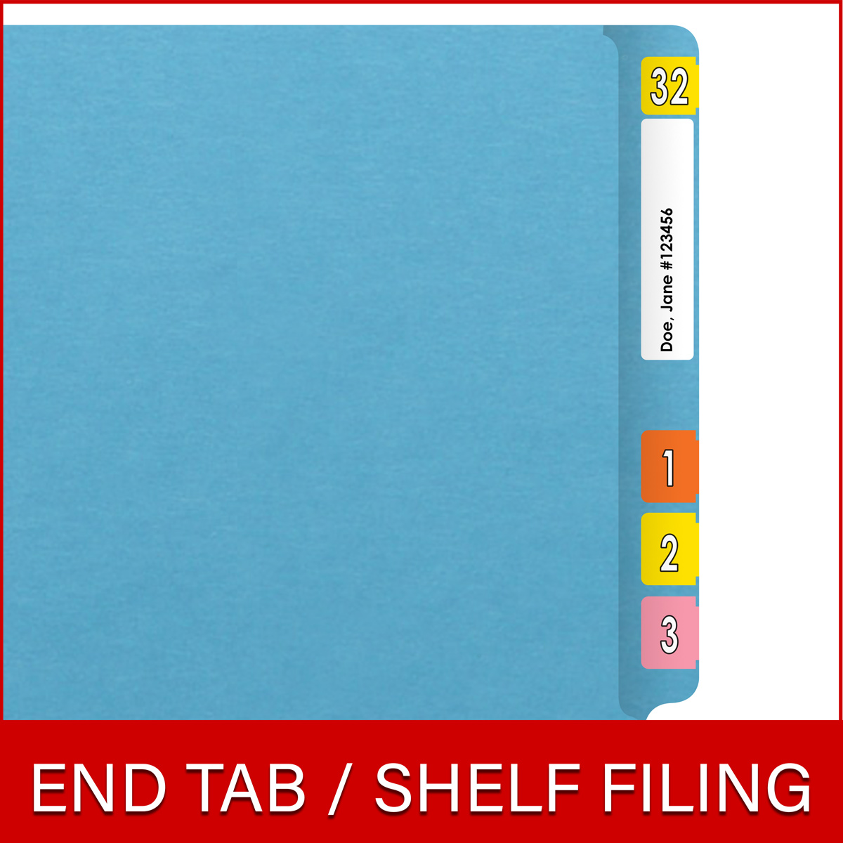 Blue letter size end tab folder with 2" bonded fasteners on inside back. 20 pt blue stock. Packaged 40/200.