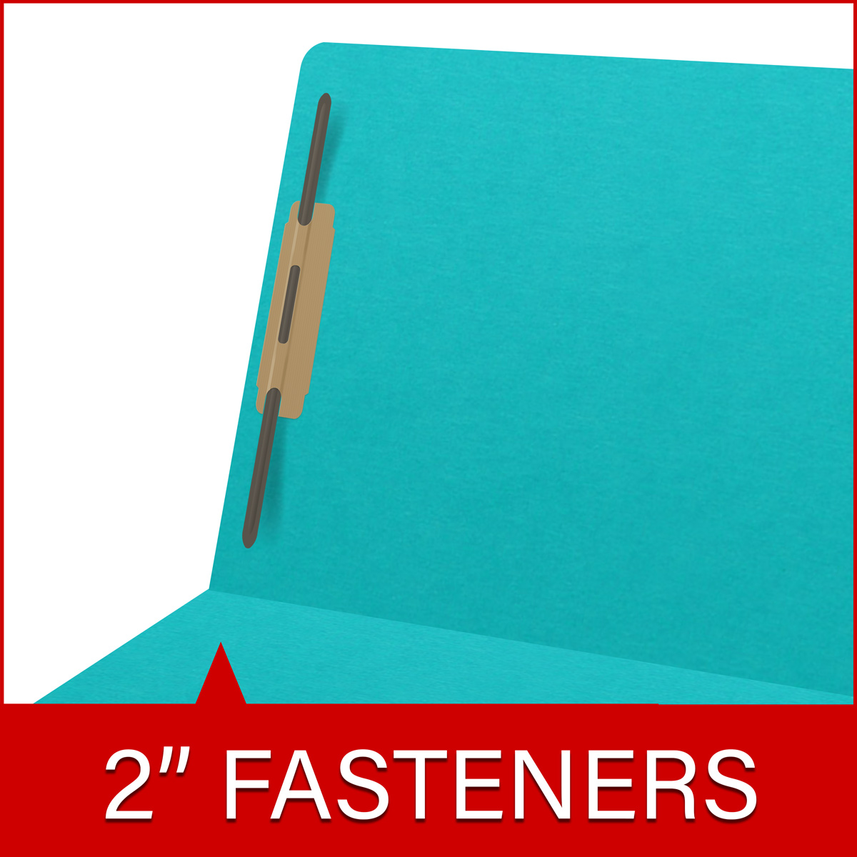 Light blue letter size end tab folder with 2" bonded fasteners on inside back. 20 pt light blue stock. Packaged 40/200.