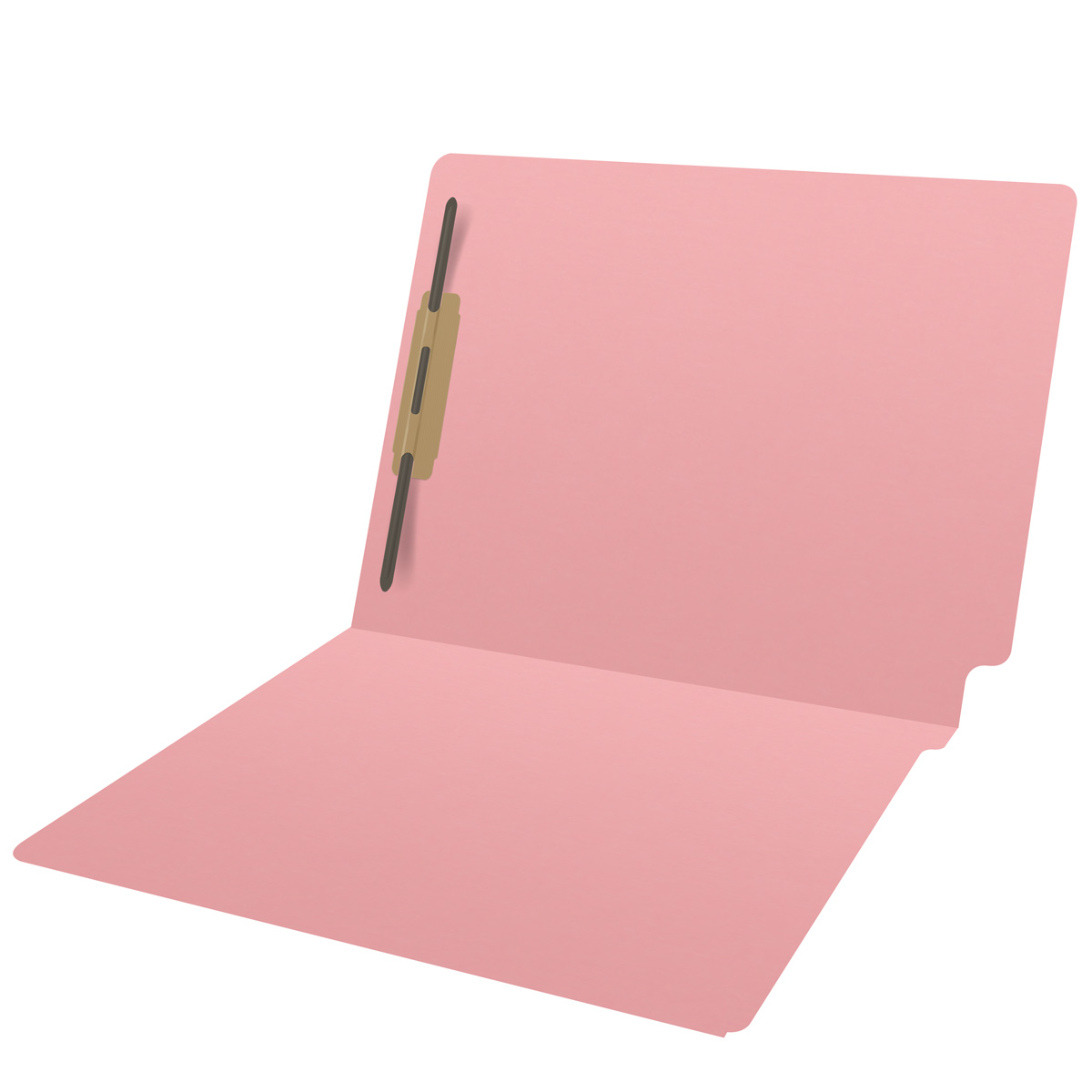 Pink letter size end tab folder with 2" bonded fasteners on inside back. 20 pt pink stock, 40/Box
