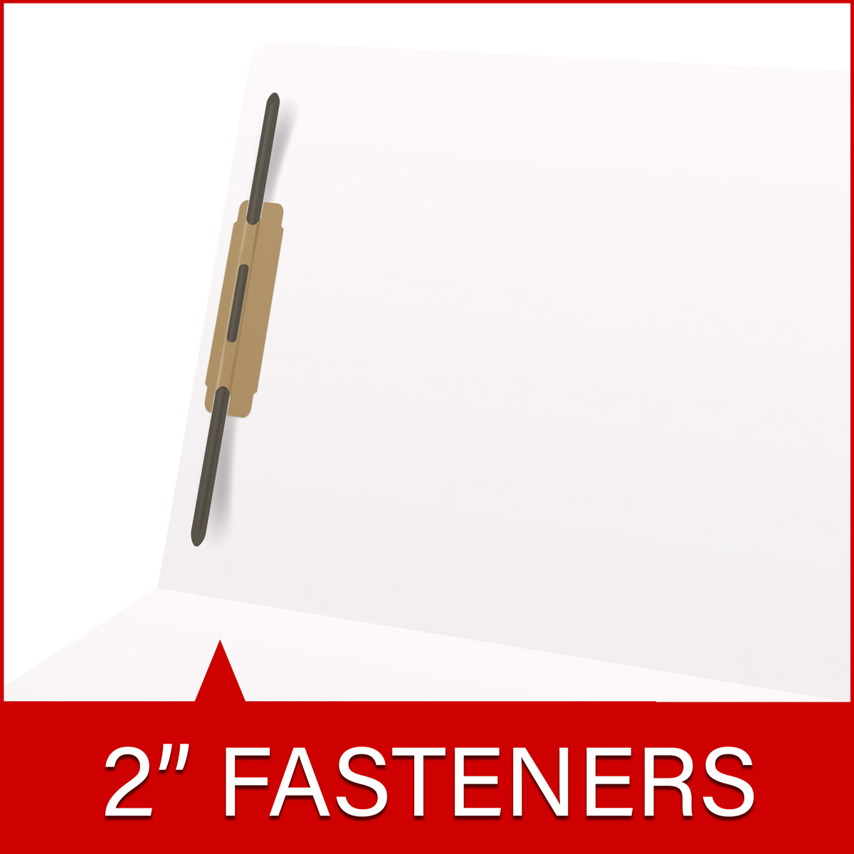 White letter size end tab folder with 2" bonded fasteners on inside back. 20 pt white stock. Packaged 40/200.