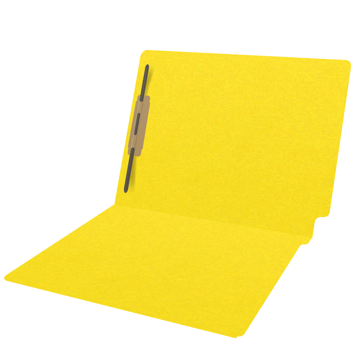 Yellow letter size end tab folder with 2" bonded fasteners on inside back. 20 pt yellow stock, 40/Box