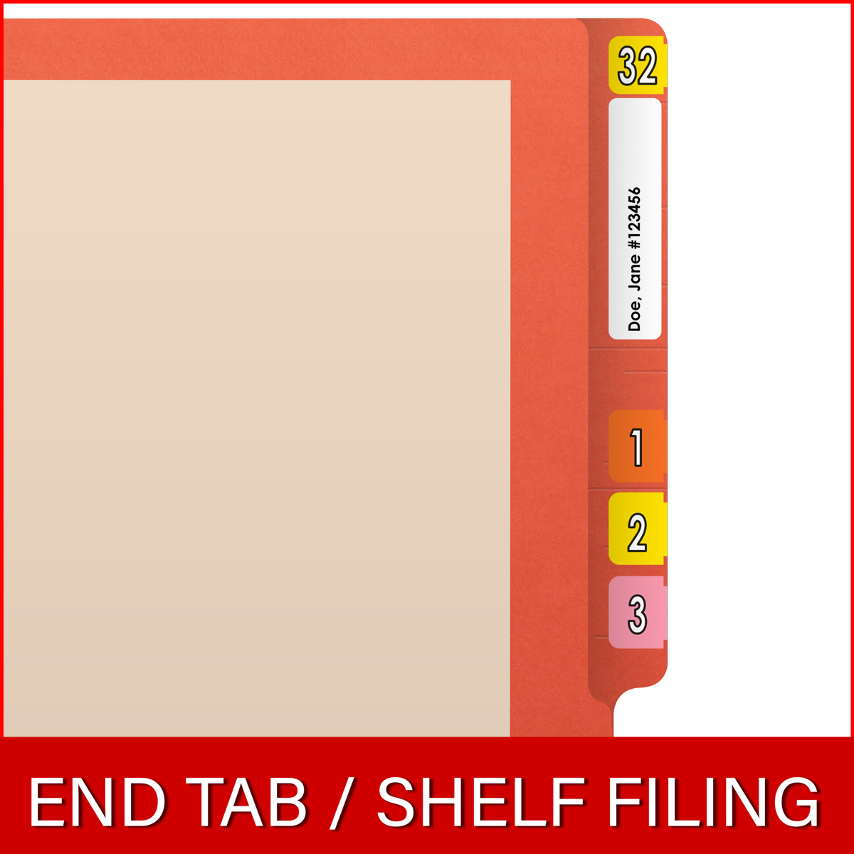 Manila letter size reinforced end tab folder with printed orange border and 2" bonded fasteners on inside front and inside back. 11 pt manila stock. Packaged 50/250.
