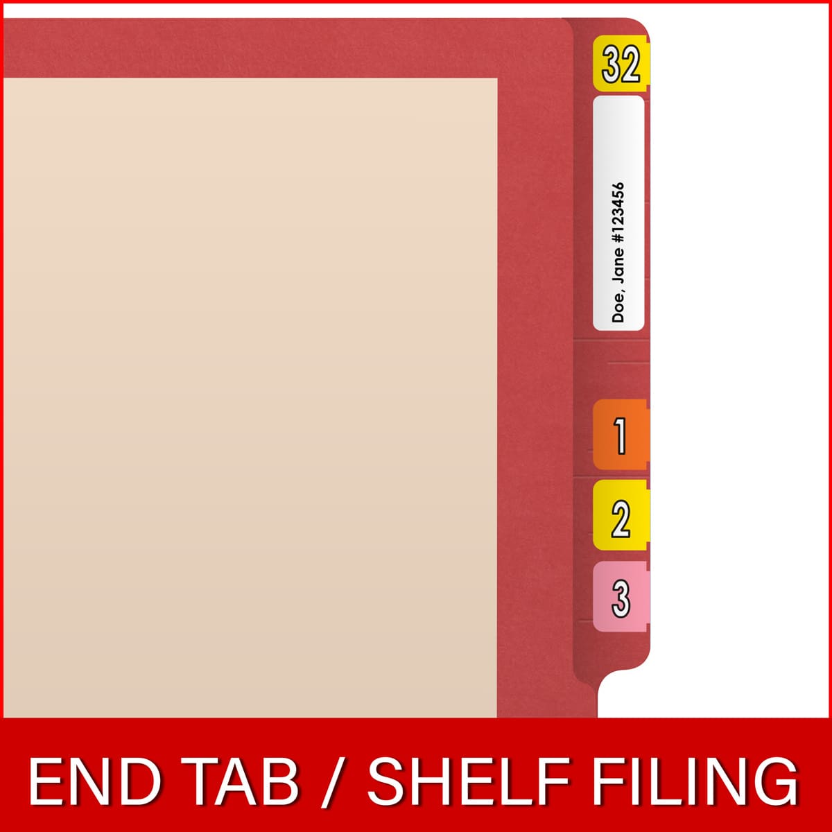 Manila letter size reinforced end tab folder with printed red border and 2" bonded fasteners on inside front and inside back. 11 pt manila stock. Packaged 50/250