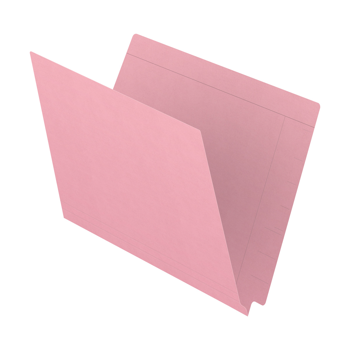 Pink Kardex match letter size reinforced top and end tab folder with tic marks printed on end tab. 11 pt pink stock. Packaged 100/500.