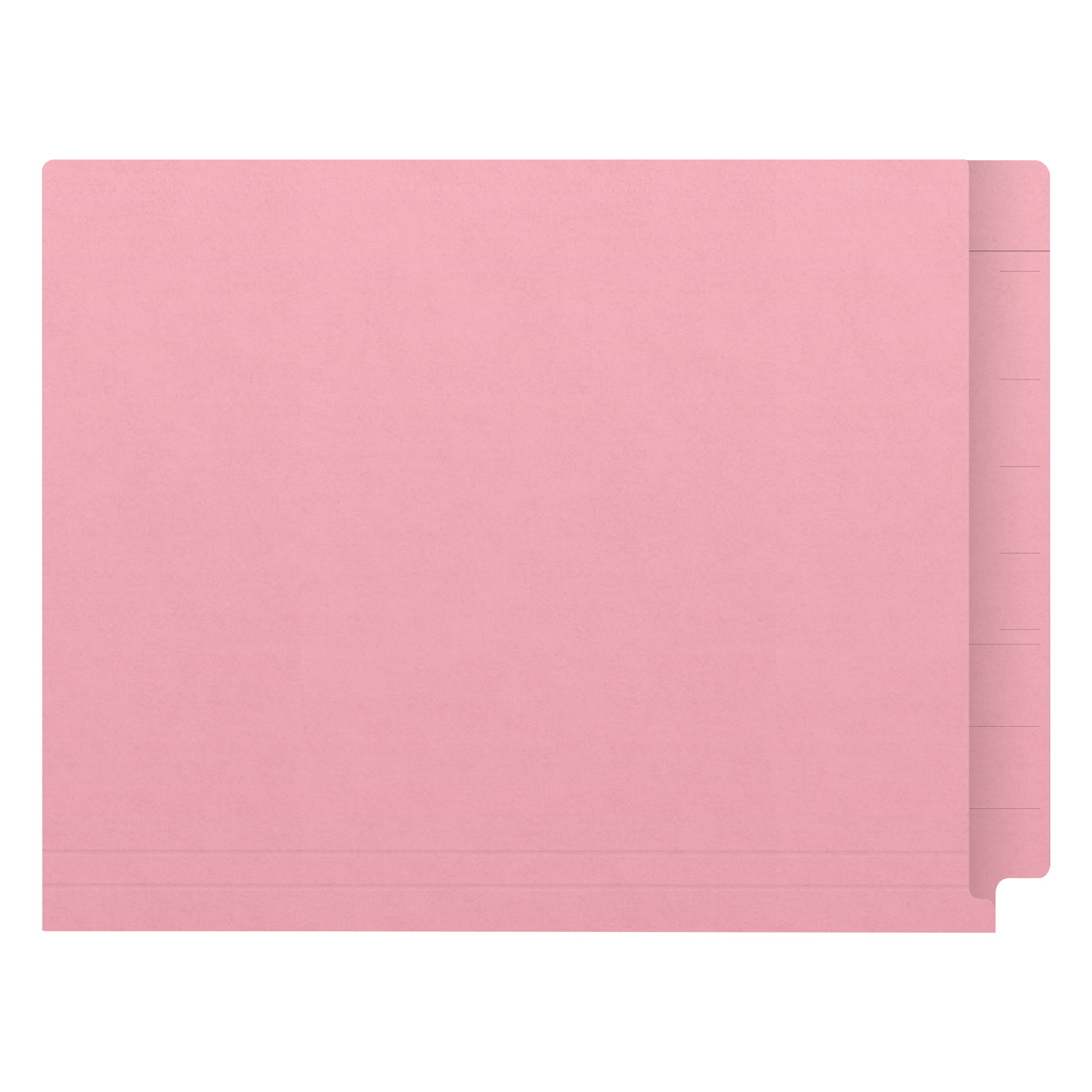 Pink Kardex match letter size reinforced top and end tab folder with tic marks printed on end tab. 11 pt pink stock. Packaged 100/500.