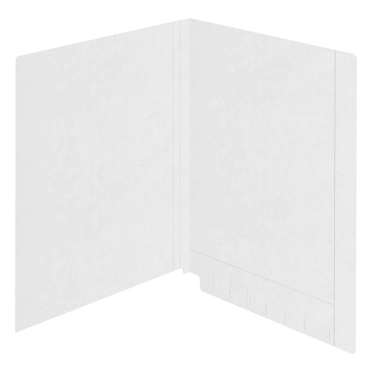 White Kardex match letter size reinforced top and end tab folder with tic marks printed on end tab. 11 pt white stock. Packaged 100/500.