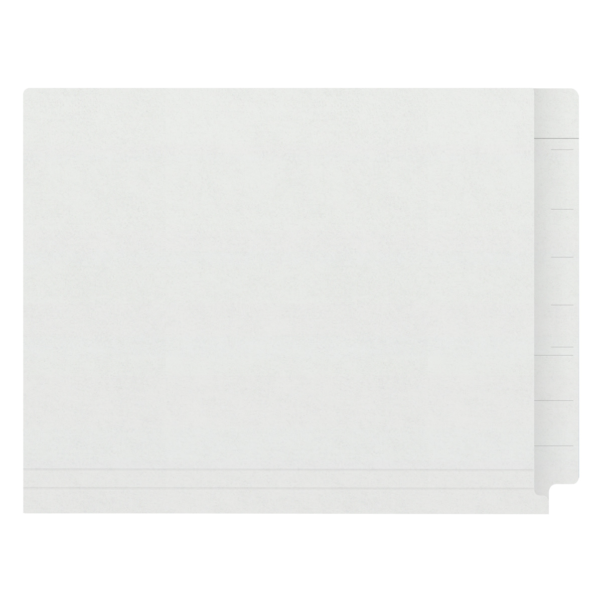 White Kardex match letter size reinforced top and end tab folder with tic marks printed on end tab and 2" bonded fastener on inside back. 11 pt white stock. Packaged 50/250.