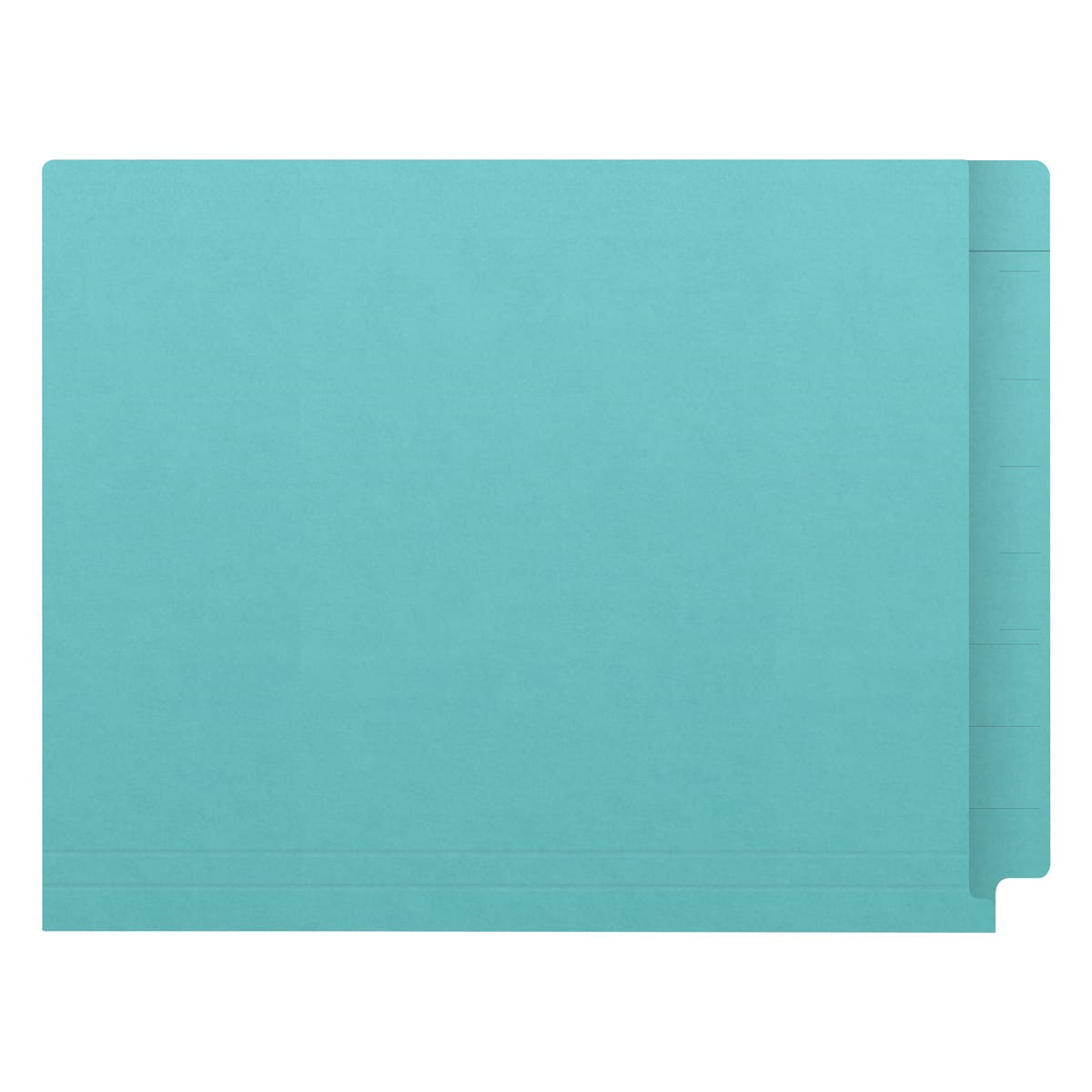 Light blue Kardex match letter size reinforced top and end tab folder with tic marks printed on end tab and 2" bonded fastener on inside front and back. 11 pt light blue stock, 50/Box