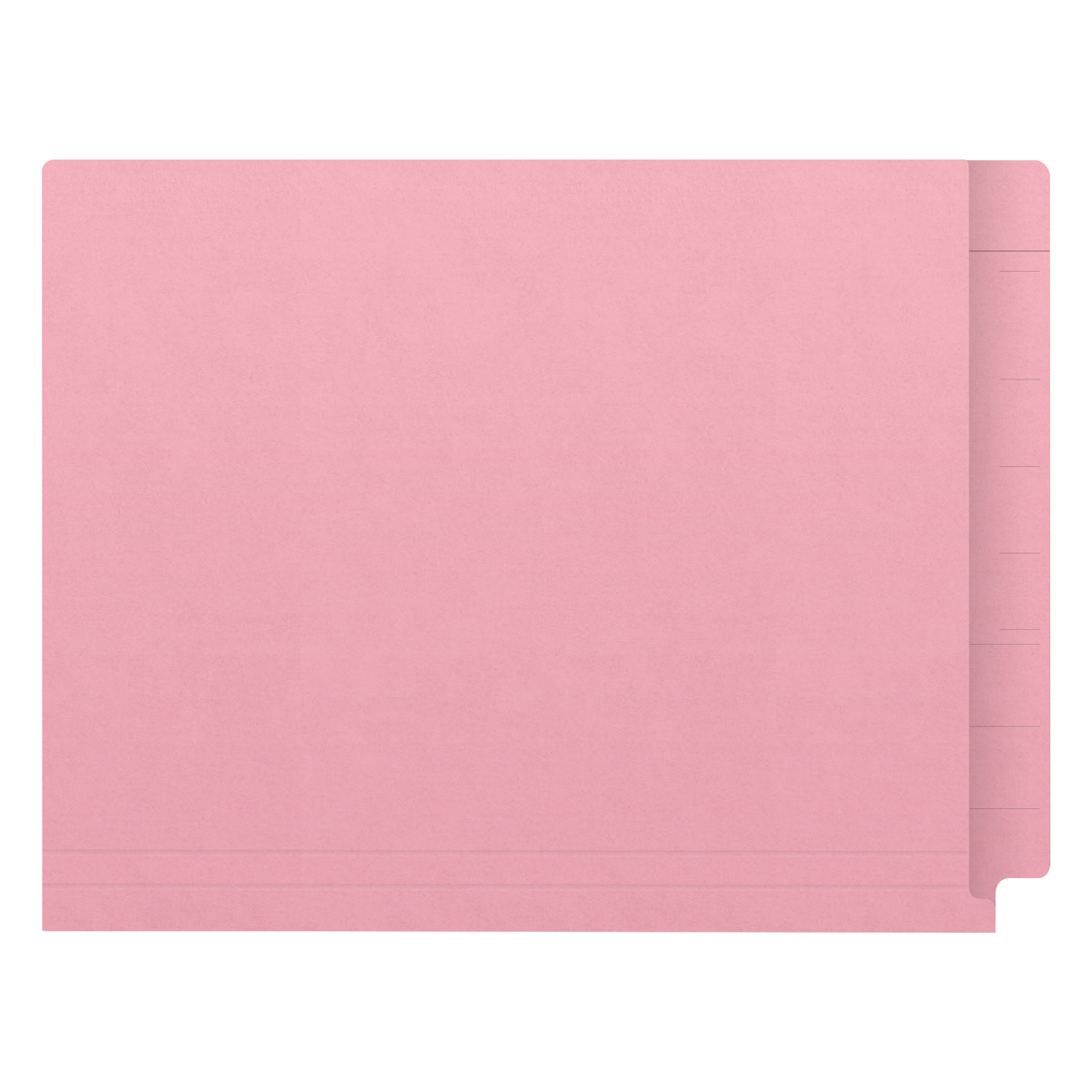 Pink Kardex match letter size reinforced top and end tab folder with tic marks printed on end tab and 2" bonded fastener on inside front and back. 11 pt pink stock. Packaged 50/250.