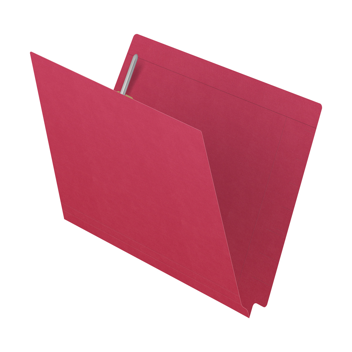 Red Kardex match letter size reinforced top and end tab folder with tic marks printed on end tab and 2" bonded fastener on inside front and back. 11 pt red stock. Packaged 50/250.