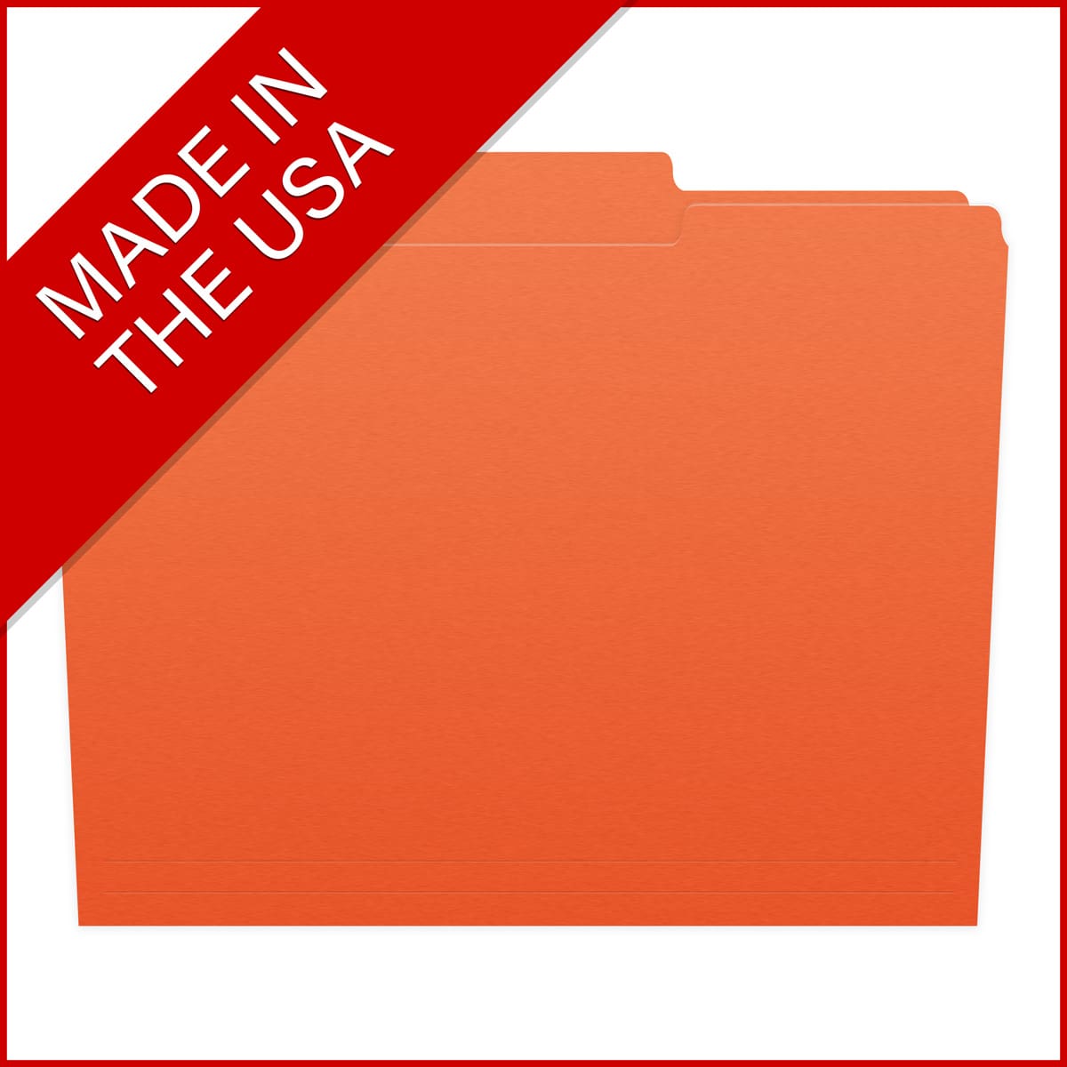 Orange letter size top tab single ply folders with 1/3 cut assorted tabs and 2" bonded fastener on inside front and inside back. 11 pt orange stock. Packaged 50/250