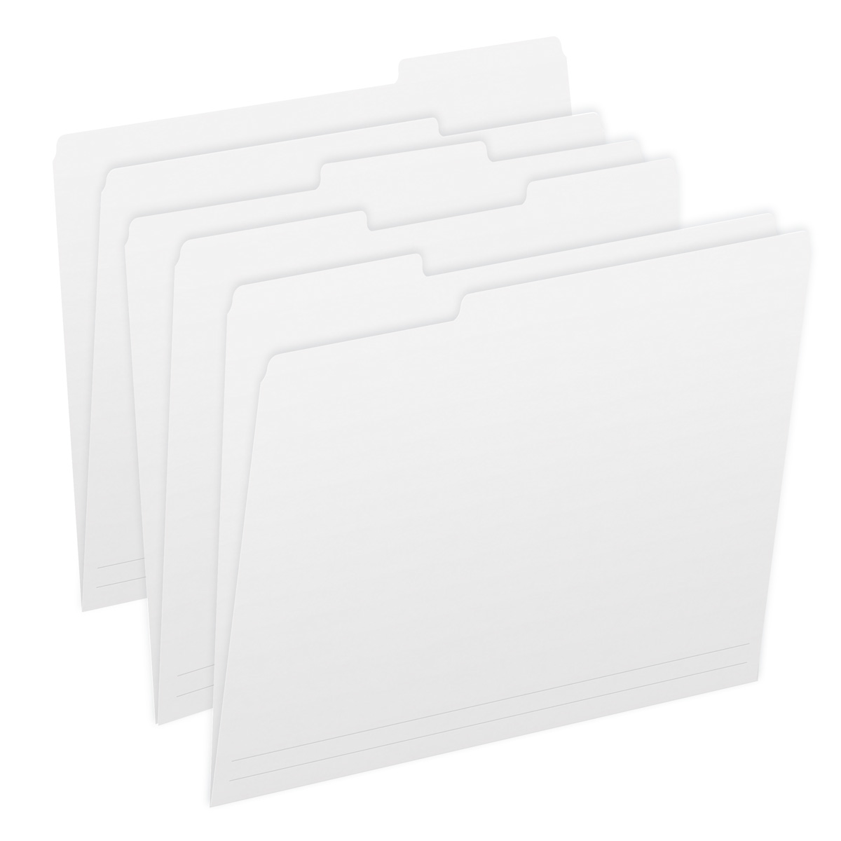 White letter size top tab single ply folders with 1/3 cut assorted tabs. 11 pt white stock, 100/Box