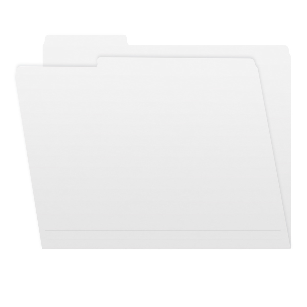 White letter size top tab single ply folders with 1/3 cut assorted tabs. 11 pt white stock. Packaged 100/500.