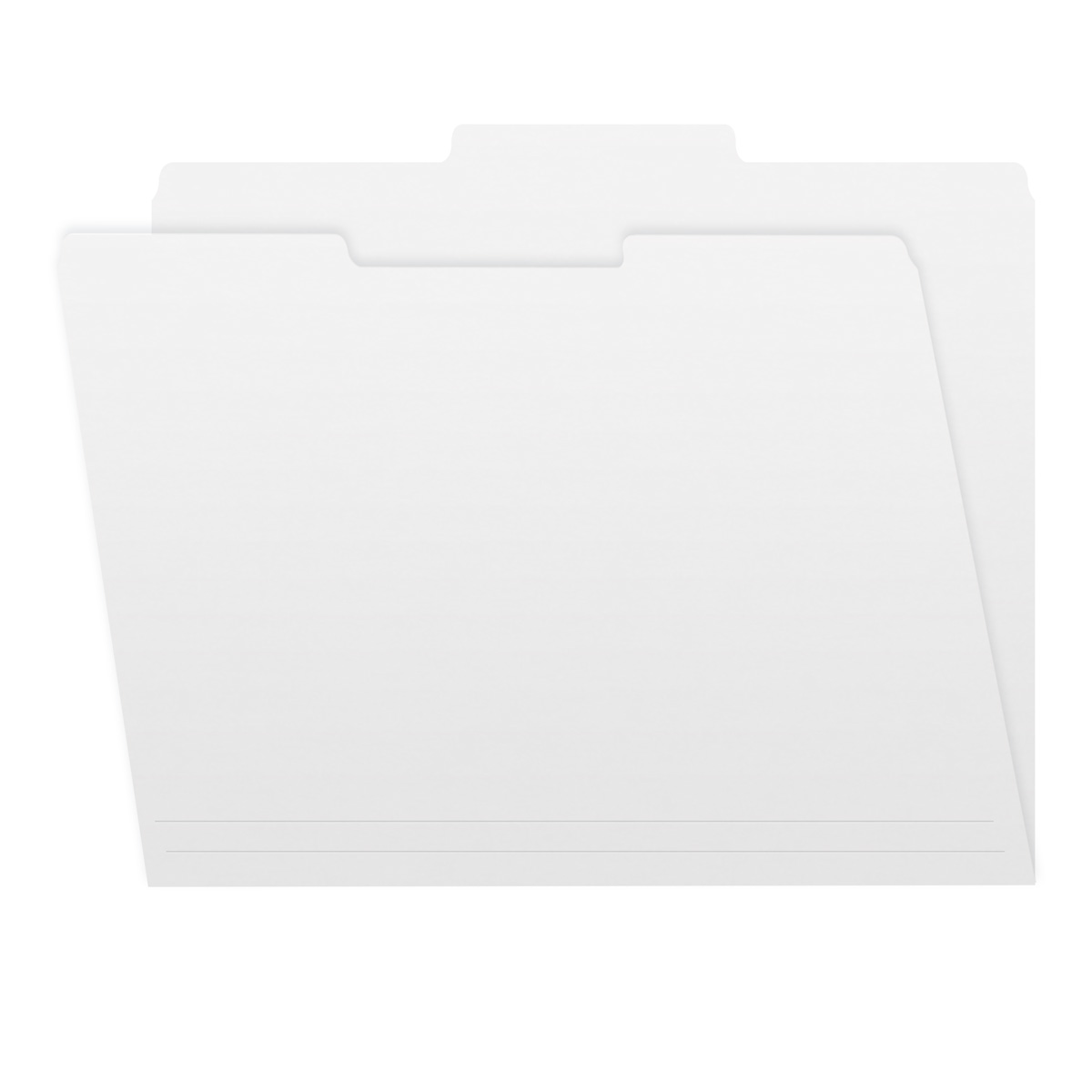 White letter size top tab single ply folders with 1/3 cut assorted tabs. 11 pt white stock. Packaged 100/500.
