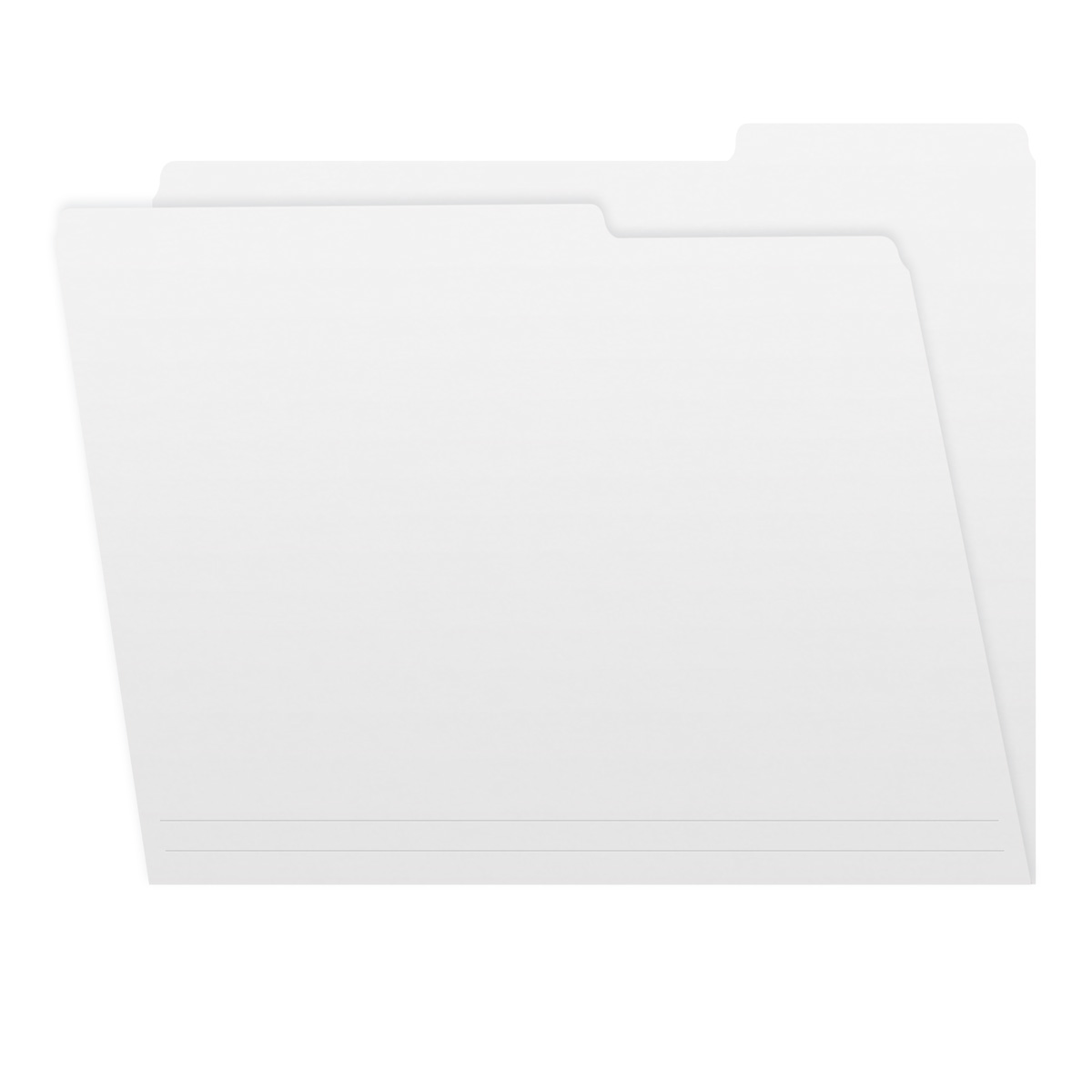 White letter size top tab single ply folders with 1/3 cut assorted tabs. 11 pt white stock. Packaged 100/500.
