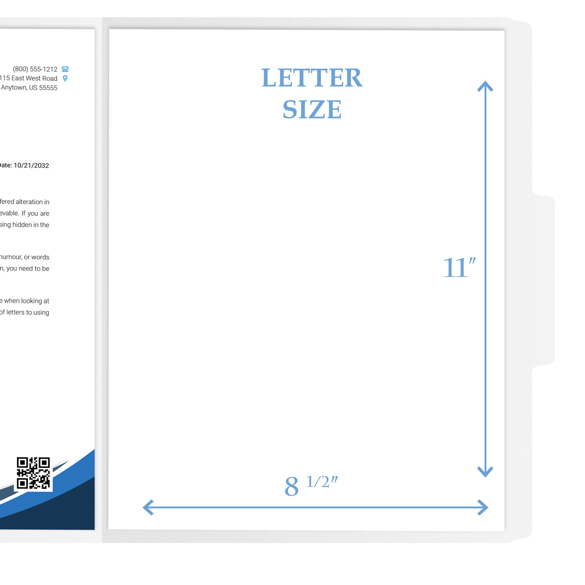 White letter size top tab single ply folders with 1/3 cut assorted tabs. 11 pt white stock. Packaged 100/500.