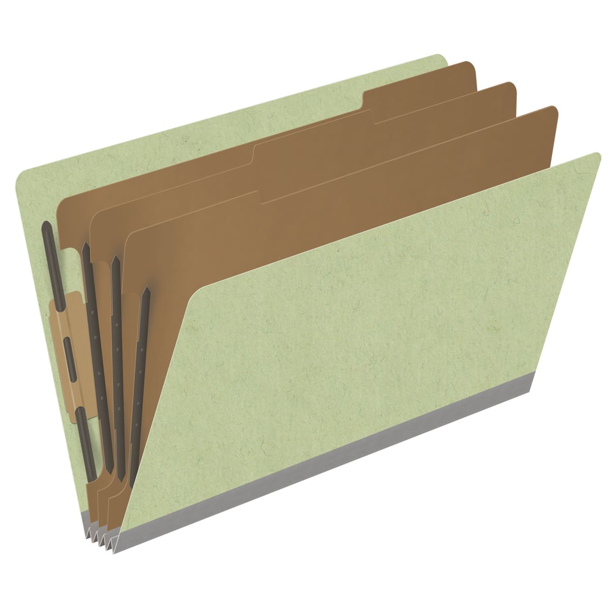 Peridot green legal size end tab three divider classification folder with 3" dark green tyvek expansion, with 2" bonded fasteners on inside front and inside back and 1" duo fastener on dividers - DV-S53-38-3PER