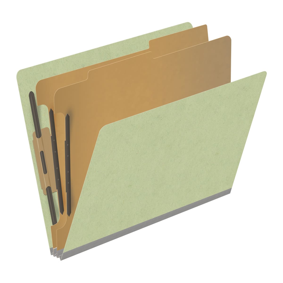 Peridot green letter size end tab two divider classification folder with 2" dark green tyvek expansion, with 2" bonded fasteners on inside front and inside back and 1" duo fastener on dividers - DV-S42-26-3PER