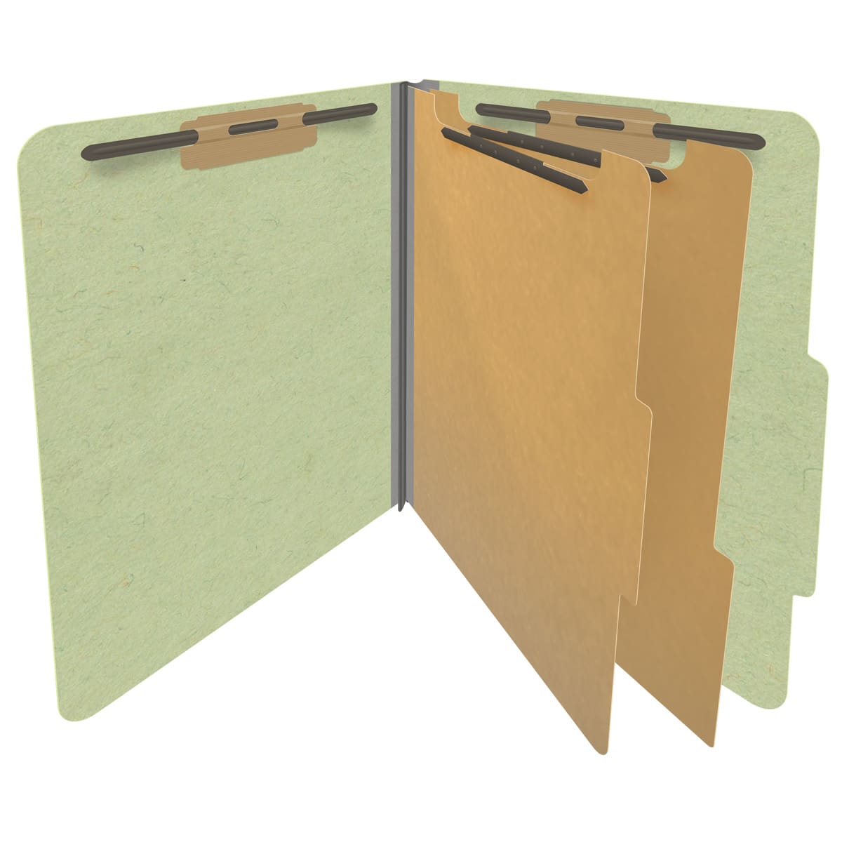 Peridot green letter size top tab two divider classification folder with 2" dark green tyvek expansion, with 2" bonded fasteners on inside front and inside back and 1" duo fastener on dividers - DV-T42-26-3PER