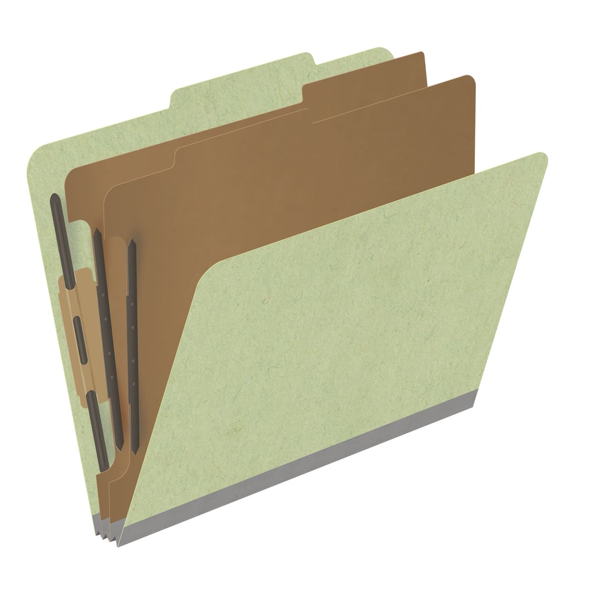 Peridot green letter size top tab two divider classification folder with 2" dark green tyvek expansion, with 2" bonded fasteners on inside front and inside back and 1" duo fastener on dividers - DV-T42-26-3PER
