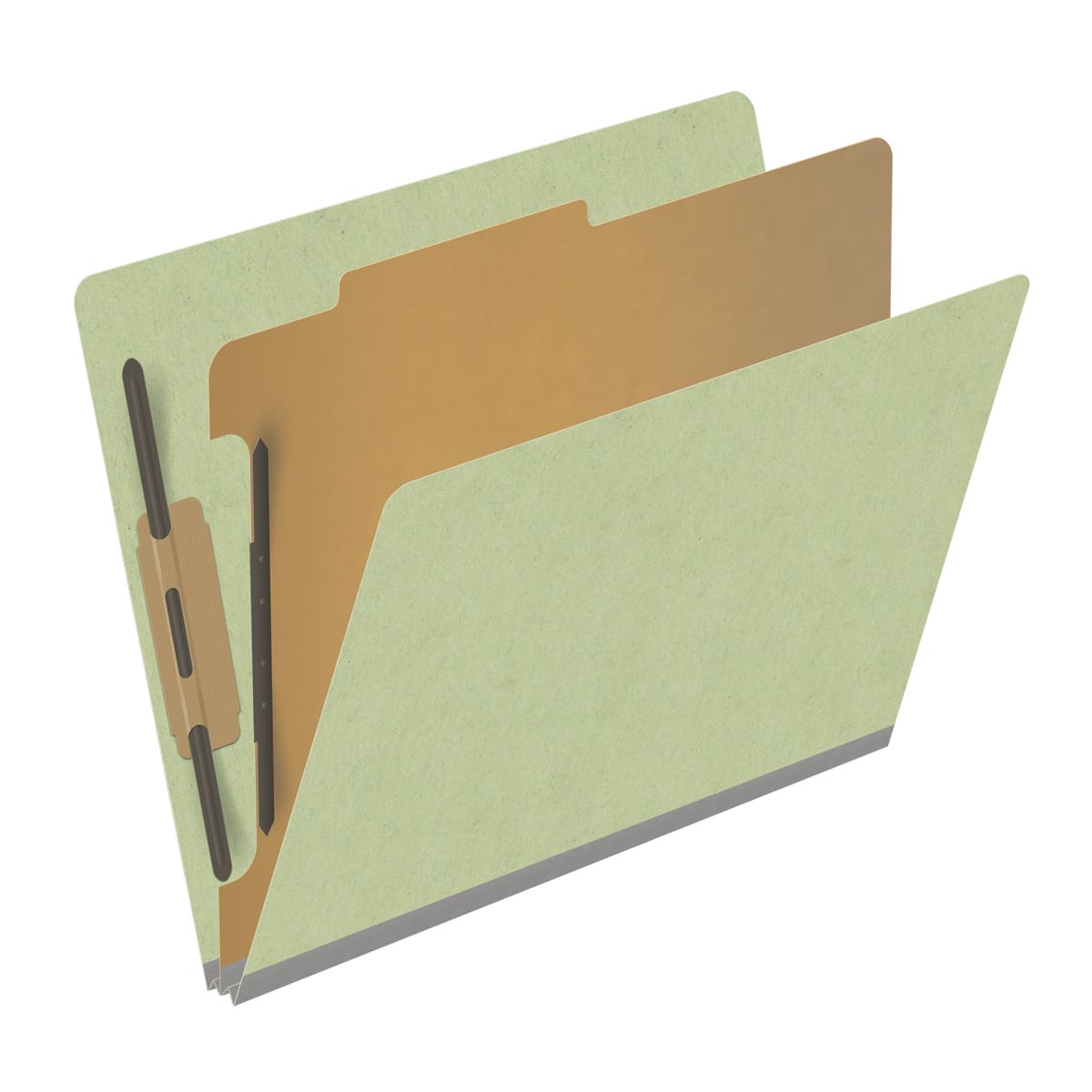 Peridot green letter size end tab one divider classification folder with 2" dark green tyvek expansion, with 2" bonded fasteners on inside front and inside back and 1" duo fastener on divider - DV-S42-14-3PER