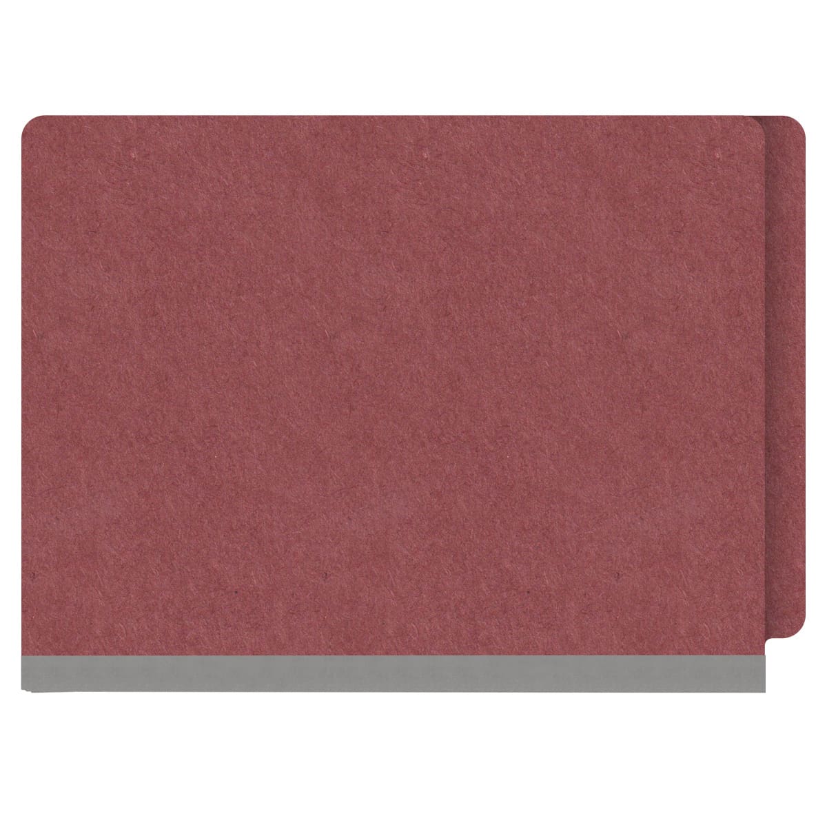 Dark red letter size end tab three divider classification folder with 3" russet brown tyvek expansion, with 2" bonded fasteners on inside front and inside back and 1" duo fastener on dividers - DV-S43-38-3ARD