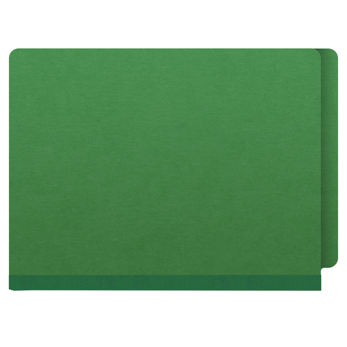 Moss green letter size end tab three divider classification folder with 3" dark green tyvek expansion, with 2" bonded fasteners on inside front and inside back and 1" duo fastener on dividers - DV-S43-38-3MGN