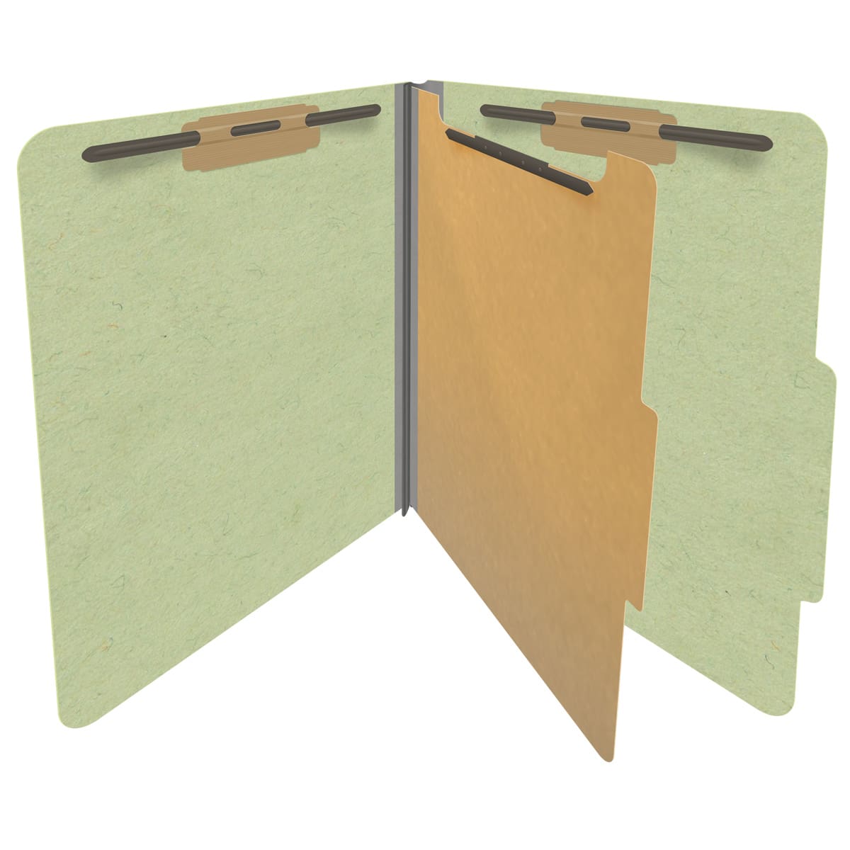 Peridot green letter size top tab one divider classification folder with 2" dark green tyvek expansion, with 2" bonded fasteners on inside front and inside back and 1" duo fastener on divider - DV-T42-14-3PER