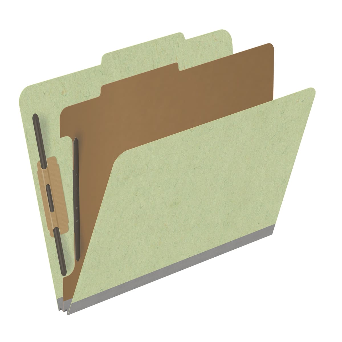 Peridot green letter size top tab one divider classification folder with 2" dark green tyvek expansion, with 2" bonded fasteners on inside front and inside back and 1" duo fastener on divider - DV-T42-14-3PER