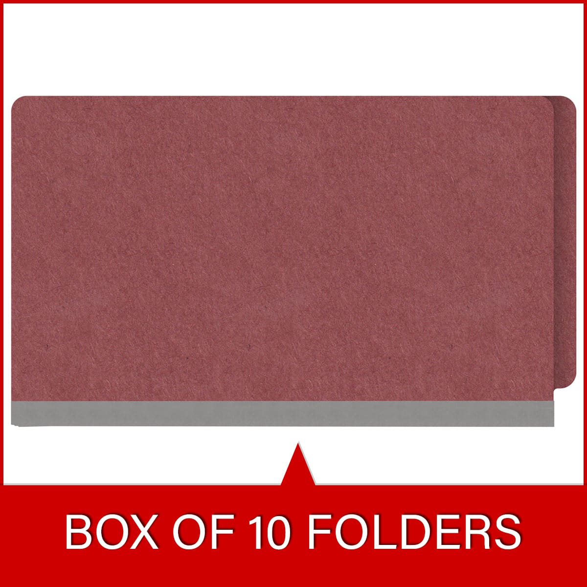Dark red legal size end tab three divider classification folder with 3" russet brown tyvek expansion, with 2" bonded fasteners on inside front and inside back and 1" duo fastener on dividers - DV-S53-38-3ARD
