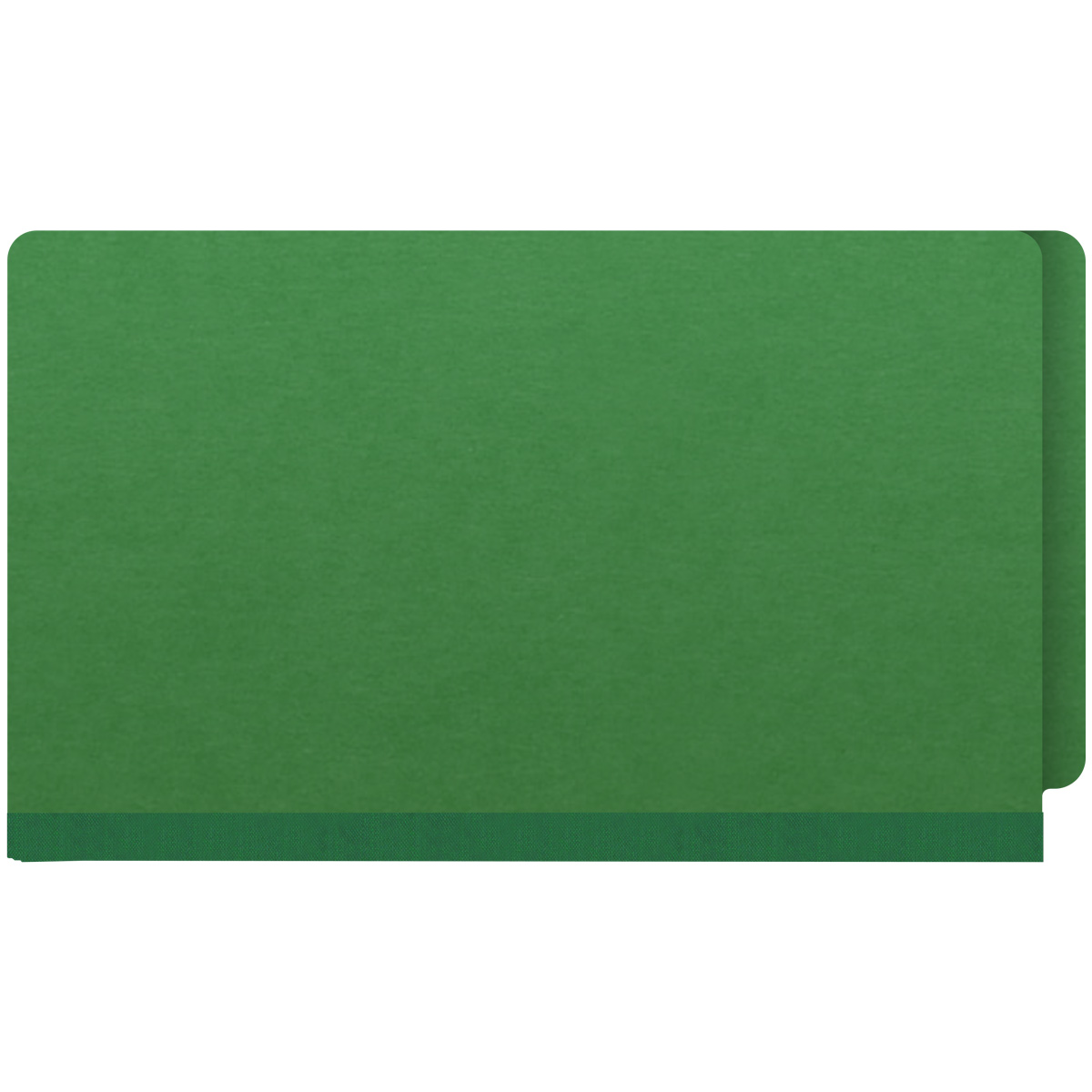 Moss green legal size end tab three divider classification folder with 3" dark green tyvek expansion, with 2" bonded fasteners on inside front and inside back and 1" duo fastener on dividers - DV-S53-38-3MGN