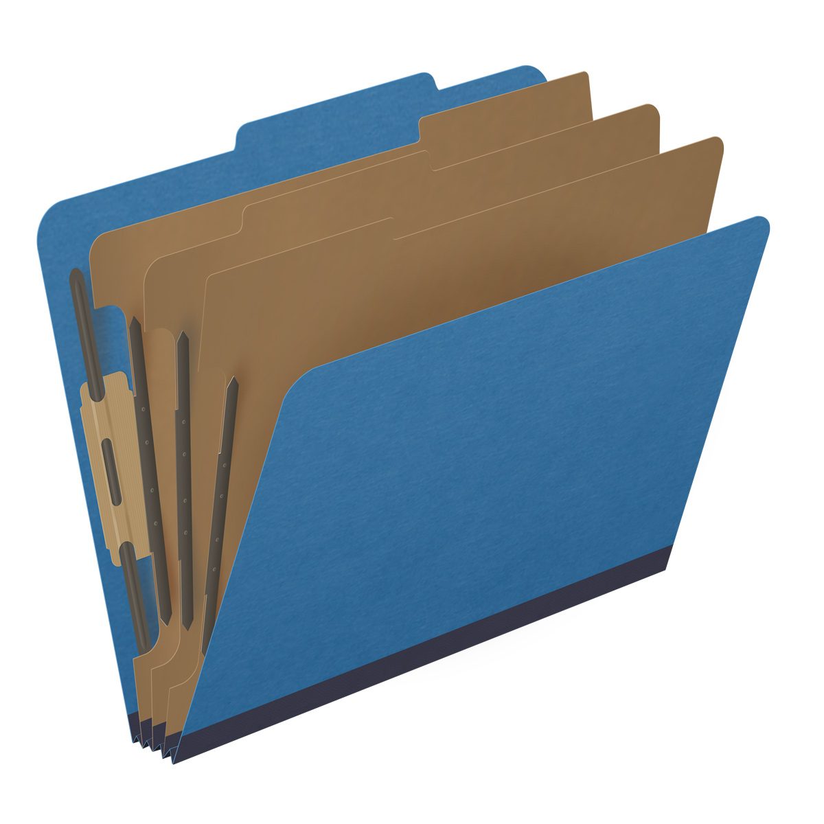 Royal blue letter size top tab three divider classification folder with 3" dark blue tyvek expansion, with 2" bonded fasteners on inside front and inside back and 1" duo fastener on dividers - DV-T43-38-3RBL