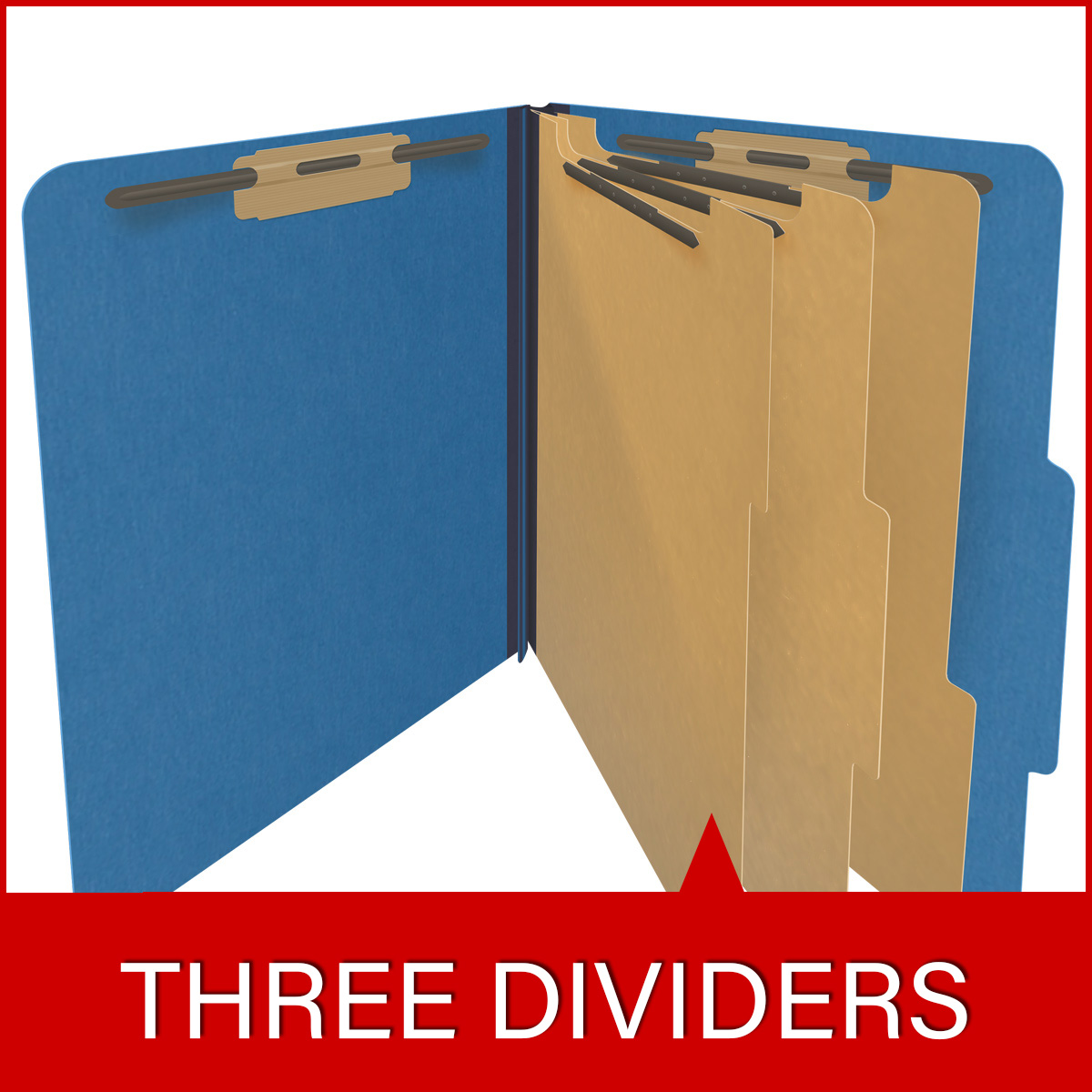 Royal blue letter size top tab three divider classification folder with 3" dark blue tyvek expansion, with 2" bonded fasteners on inside front and inside back and 1" duo fastener on dividers - DV-T43-38-3RBL